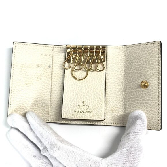 GUCCI 456118 logo GG 6 Key Case Key 6P Key Case PVC/Leather Beige - Picture 11 of 12